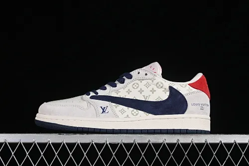All categories Air Jordan Jordan series basketball shoes Air Jordan 1 Low High-end customized low-top sneakers Travis Scott x Fragment Design x Jordan Air Jordan 1 Low OG SP AJ1 Joe 1 LV joint-beige and blue print low-top cultural casual sneakers YQ2088-668